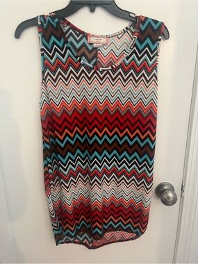 Chevron Print Mini Skirt in Red, Turquoise, Black & White